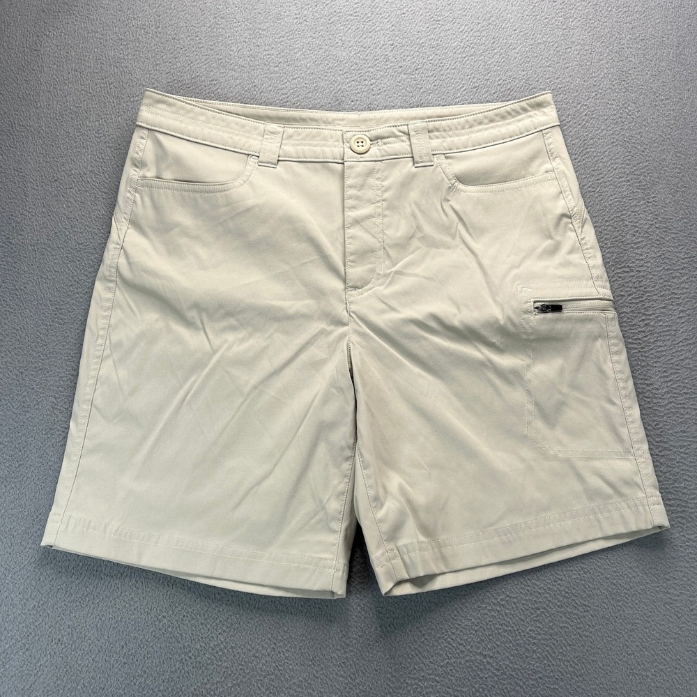 Eddie Bauer Shorts Womens T8 Tall Beige Nylon Stretch Zip Pocket Water Repellent